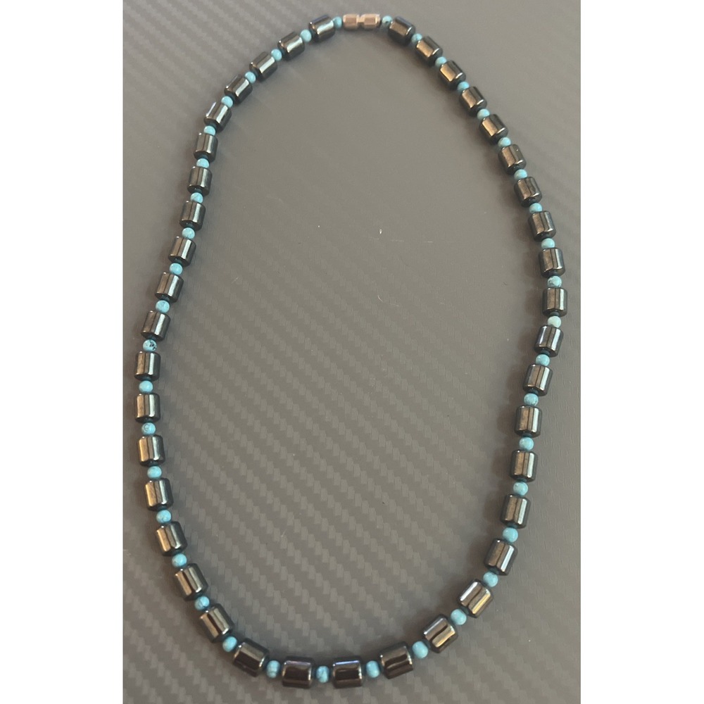 Hematite & Turquoise Beaded Necklace 16"